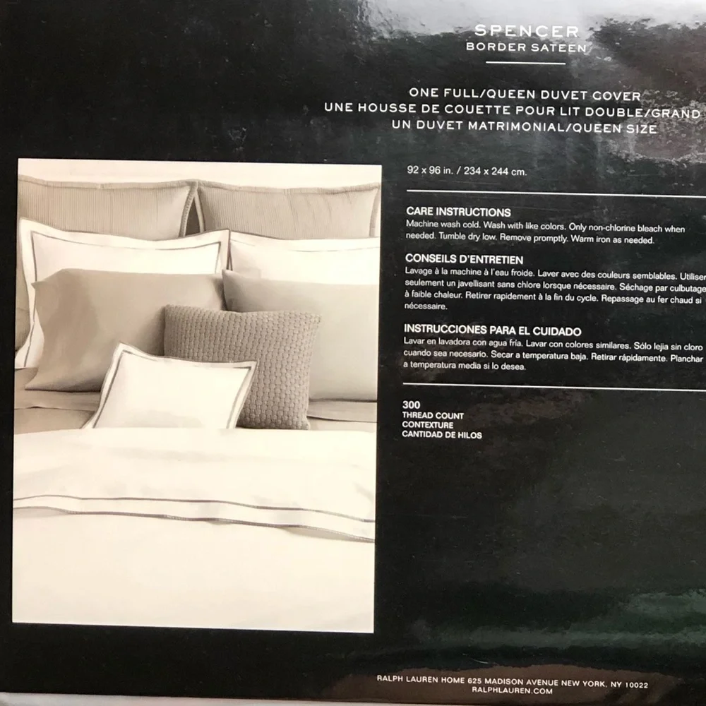 Lauren Ralph Lauren Spencer Border Sateen Full/Queen Duvet Cover Wht Sage